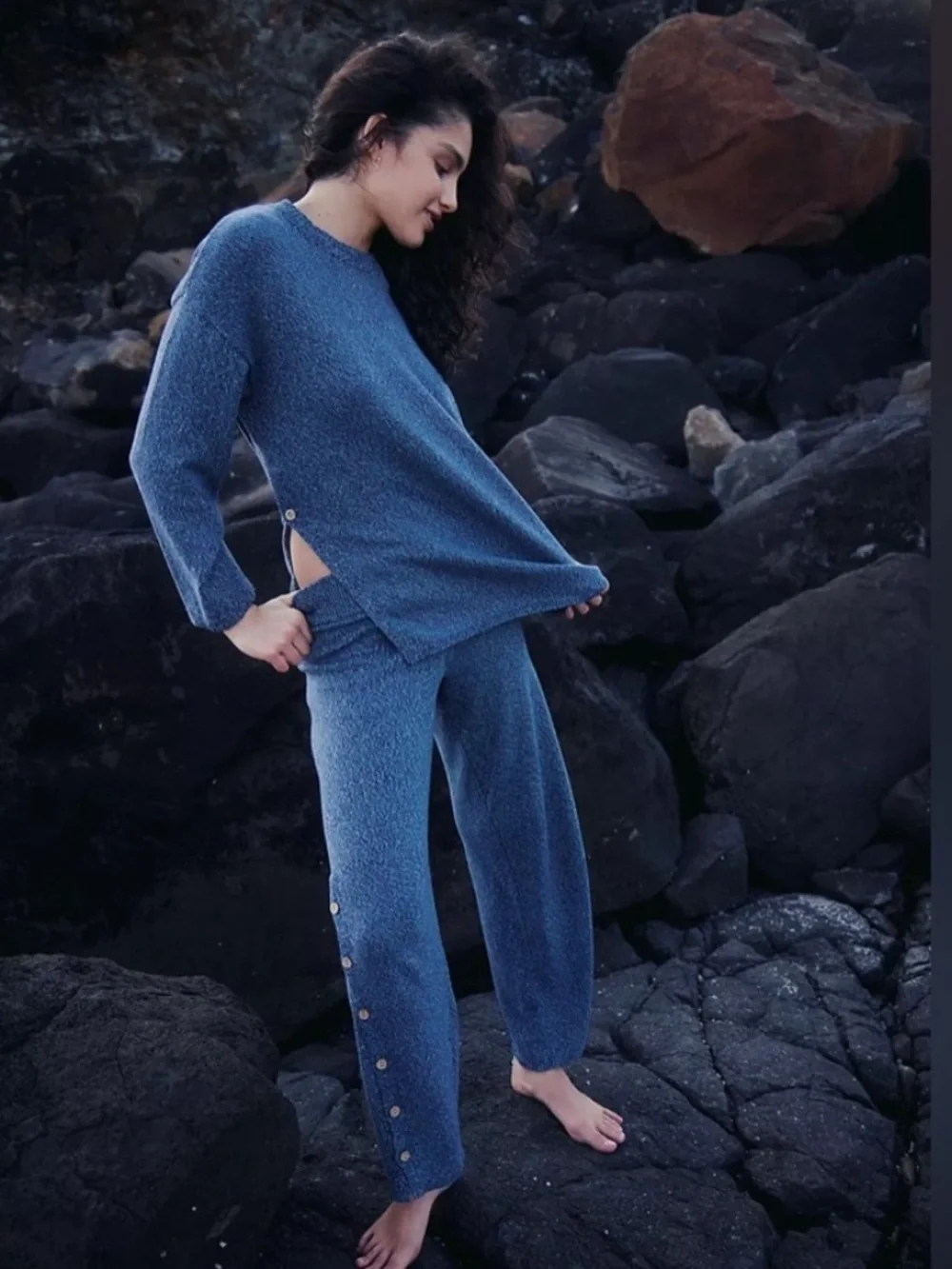 Free People Button Up Sweater Set in Blue Sea Combo Size XS